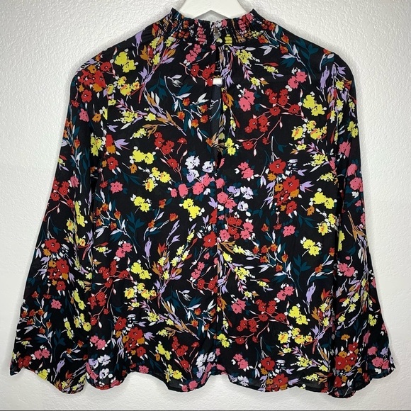Allison Joy Gigi Smocked Neck Black Floral Blouse Size Extra Small - Picture 4 of 11